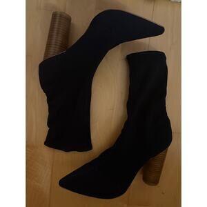 NEW Jaggar Navy Blue Knit Sock Bootie Heels 38